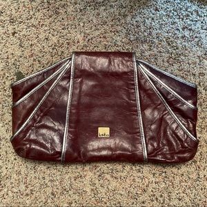 Kooba large brown and bronze leather clutch bag.